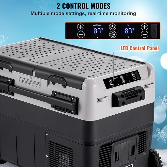 VEVOR Car Refrigerator 50L / 52.8 QT, Dual Zone 12 Volt Compressor Fridge, -4℉ to 68℉ Adjustable, Portable Freezer Cooler for Car, RV, Camping, Home