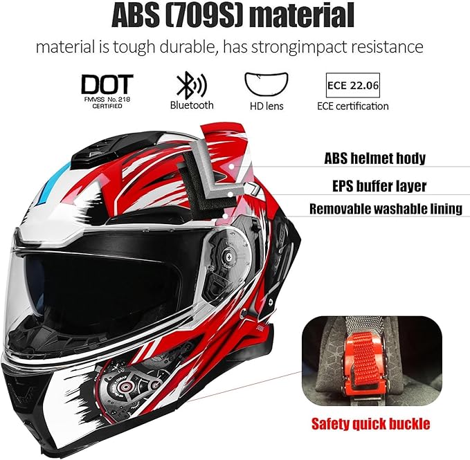 Bluetooth Modular Motorcycle Helmet with Dual Visors, DOT ApprovedBuilt-in Sun Shield, Removable Washable Liner for Adults Men Women, Casco Moto Hombre Mujer