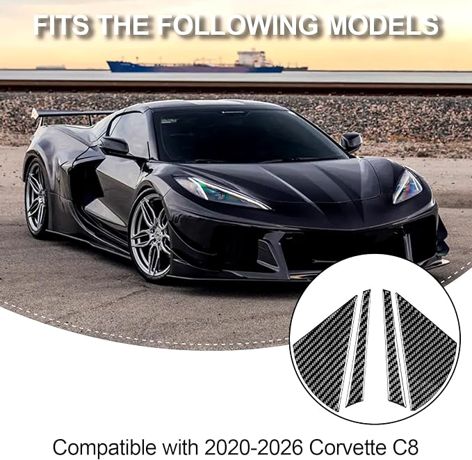 Real Carbon Fiber Front Quarter Window Trim Compatible with Corvette C8 2020-2026, Side Triangular Window Trim Exterior Decor Sticker Accessories
