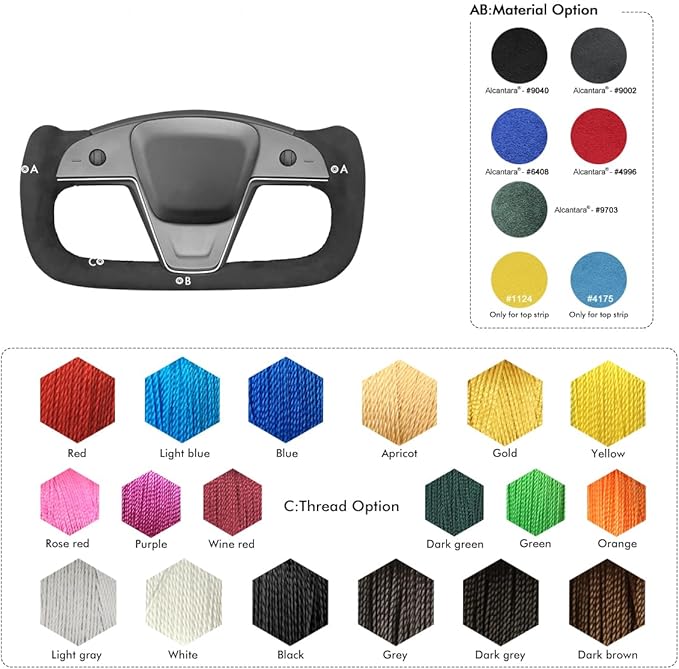 MEWANT Hand Stitch on Black 9040 Athsuede Steering Wheel Cover Wrap for Tesla Model S Yoke 2021-2023 Model X 2021-2023