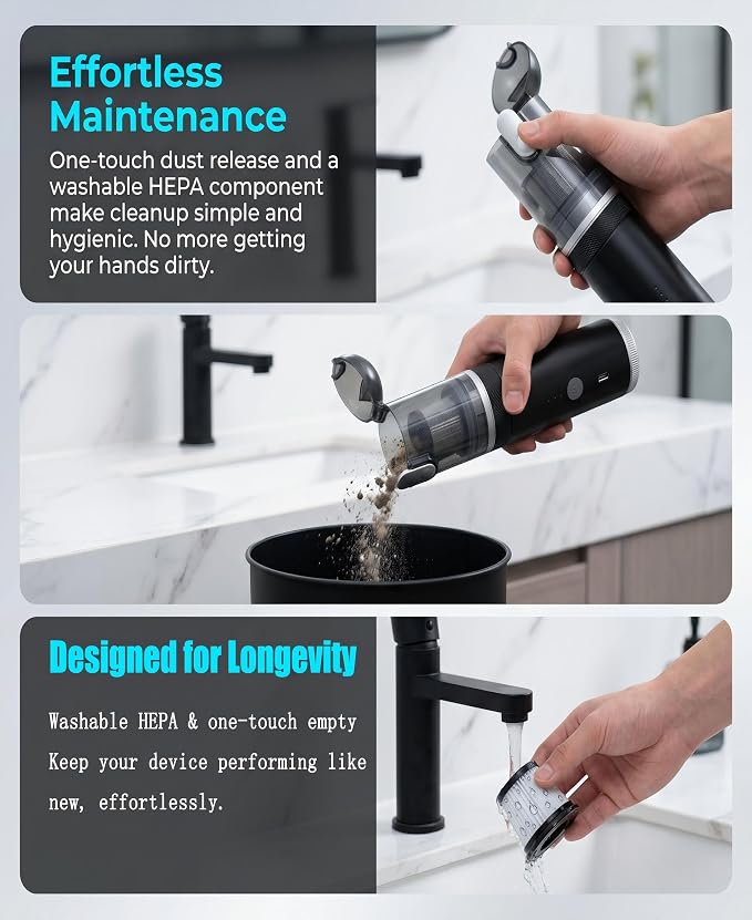 Handheld Vacuum，4-in-1 Cordless Car Vacuum Cleaner&Air Blower,Black | Aluminum alloy body，4 Suction Modes, 20KPa Suction Power,Portable Rechargeable, For Car, Pet Hair, Home, Office