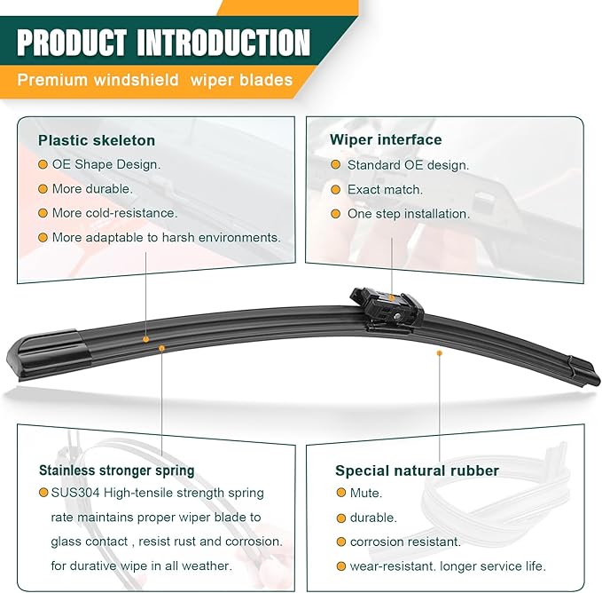 Windshield Wiper Blades Replacement for VW Volkswagen Tiguan 2018 2019 2020 2021 Original Factory Quality Front Rear Wiper Blade Set - 25" 22" 15" (Set of 3)