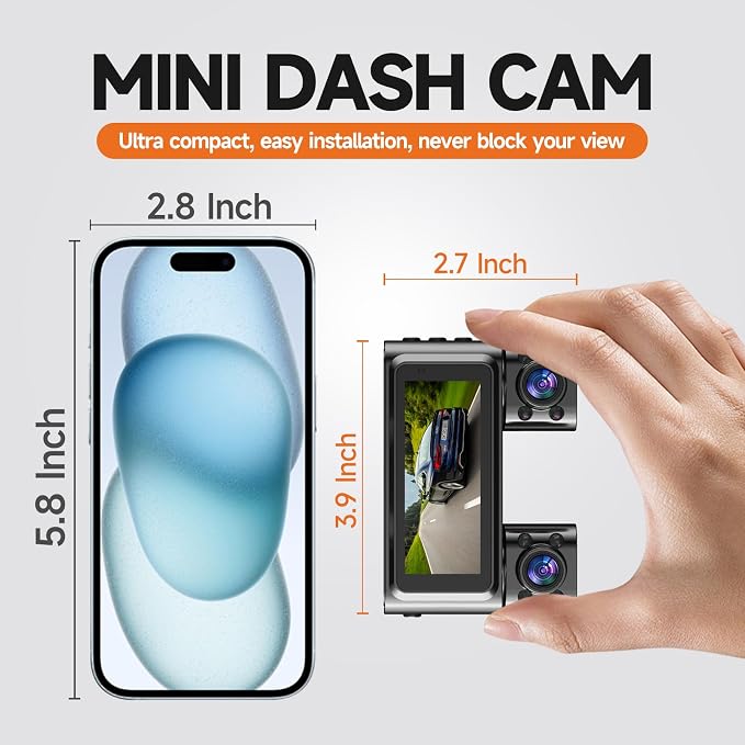 Dash Cam 360°, 4 Channel Camera for Cars Front and Rear Inside, 2K FHD Mini Dashcam, 5G WiFi, GPS, Free 64G Card, Voice Control, WDR, HDR, Night Vision, 24/7 Parking Mode(Upgraded Version V7PLUS)