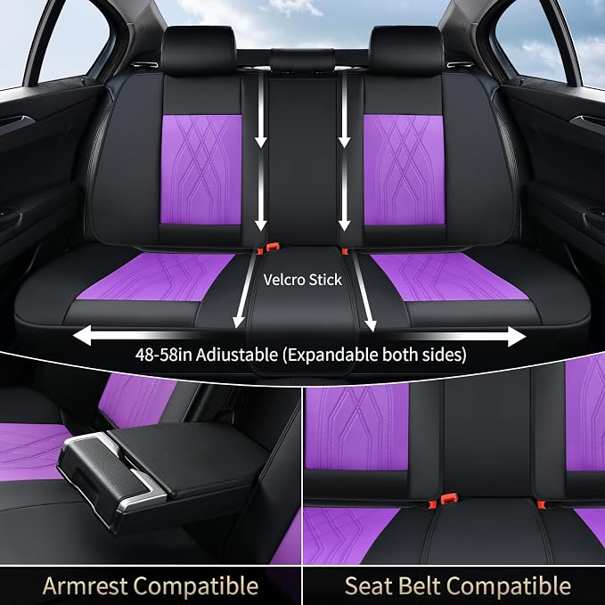 FLORICH Seat Covers Full Set Leather Automotive Seat Cover Full Coverage Vehicle Car Seat Covers Waterproof Purple Seat Cover Protector Universal Fit for Most Car Truck SUV, Black&Purple