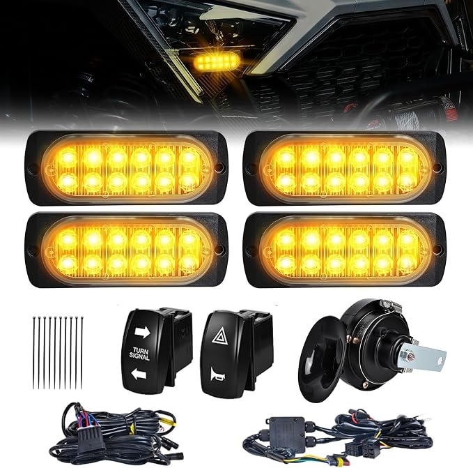 UTV Turn Signal Kit with 2 Rocker Switch and Dual Row 12 LED Beads Amber Light