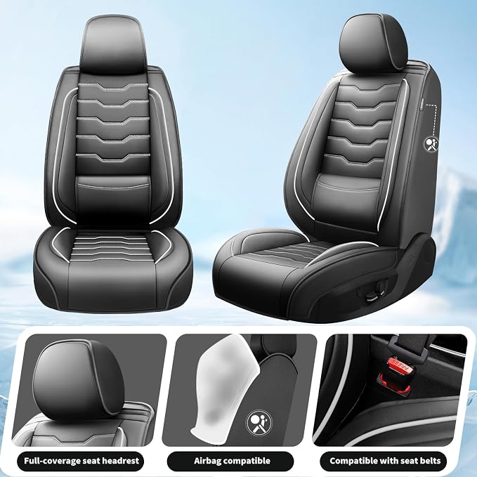 Fit Accord Car Seat Covers Premium Leather for Honda Accord 2010-2025 2026. Waterproof， Anti-Slip, Scratch-Resistant & All-Weather Seat Cushion Protector (Full Set, White Line Black)