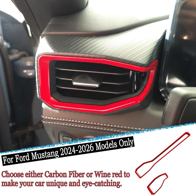 MUXEE Center Consoles A/C Outlet Vent Cover,for Ford Mustang 2024 2025 2026,Dashboard AC Air Vent Outlet Trim Car Sport Interior Accessories - Wine Red