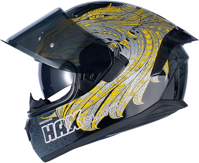 HAX Obsidian Full Face Dual Visor Adult Motorcycle Helmet for Motorbike Street Bike with Pinlock Ready DOT Approved Slayer Gold XL