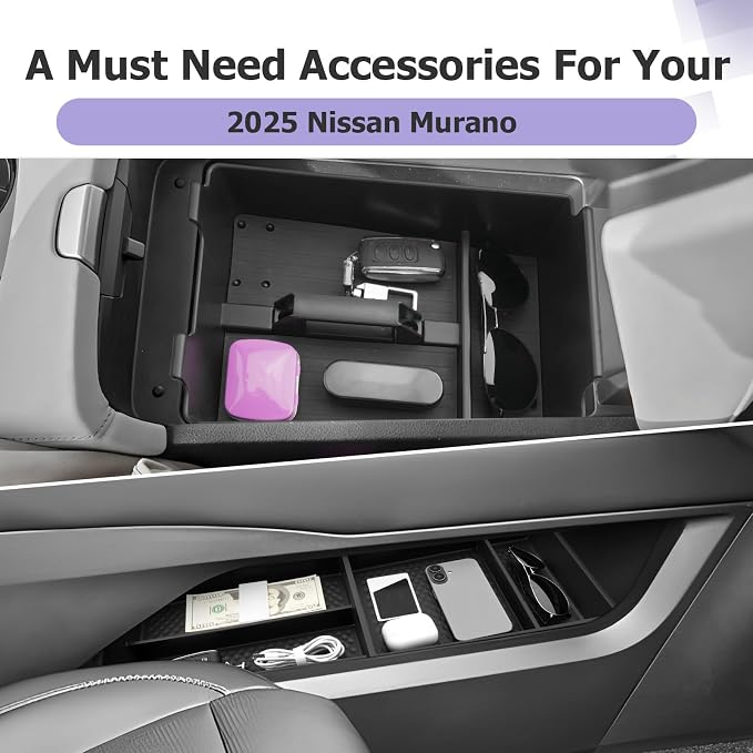 LUWU Center Console Organizer for 2025 2026 Nissan Murano SL/SV/Platinum Accessories Armrest Storage Box, Lower Console Organizers Murano 2026 Accessories 3-Pack