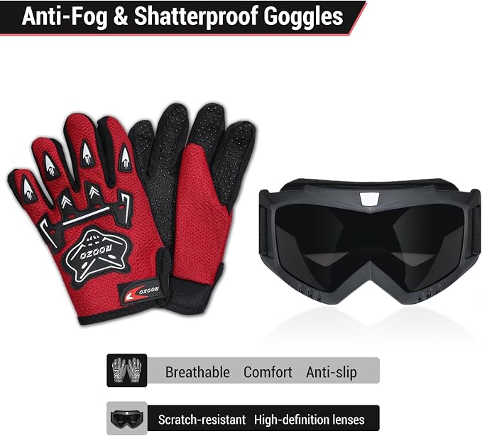 Youth Dirt Bike Helmet DOT Approved, Kids Motocross Full Face Helmet with Adjustable Goggles Riding Gloves & Storage Bag, Off-Road Sport Gear Set for Boys Girls ATV UTV