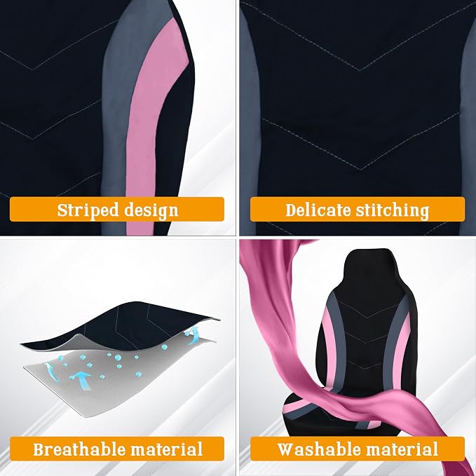 High Back Curved Car Seat Covers,Universal Car Seat Cover Full Set,Plush Steering Wheel Cover,Fit Sedans,Cars,Vans,SUV,Truck (Pink)