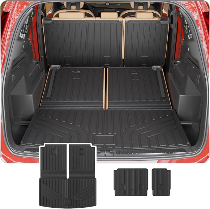Cargo Liner Compatible with 2018-2025 2026 Volkswagen Atlas (NOT for Cross Sport) Cargo Mat Trunk Liner Kick Mats 2024 VW Atlas Accessories (2nd&3rd Row Backrest Mats+Trunk Mats)