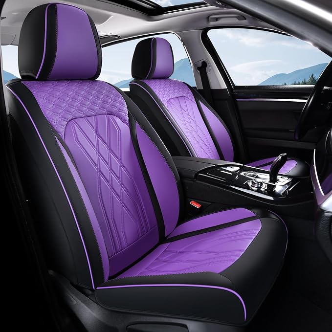 FLORICH Seat Covers Full Set Leather Automotive Seat Cover Full Coverage Vehicle Car Seat Covers Waterproof Purple Seat Cover Protector Universal Fit for Most Car Truck SUV, Black&Purple