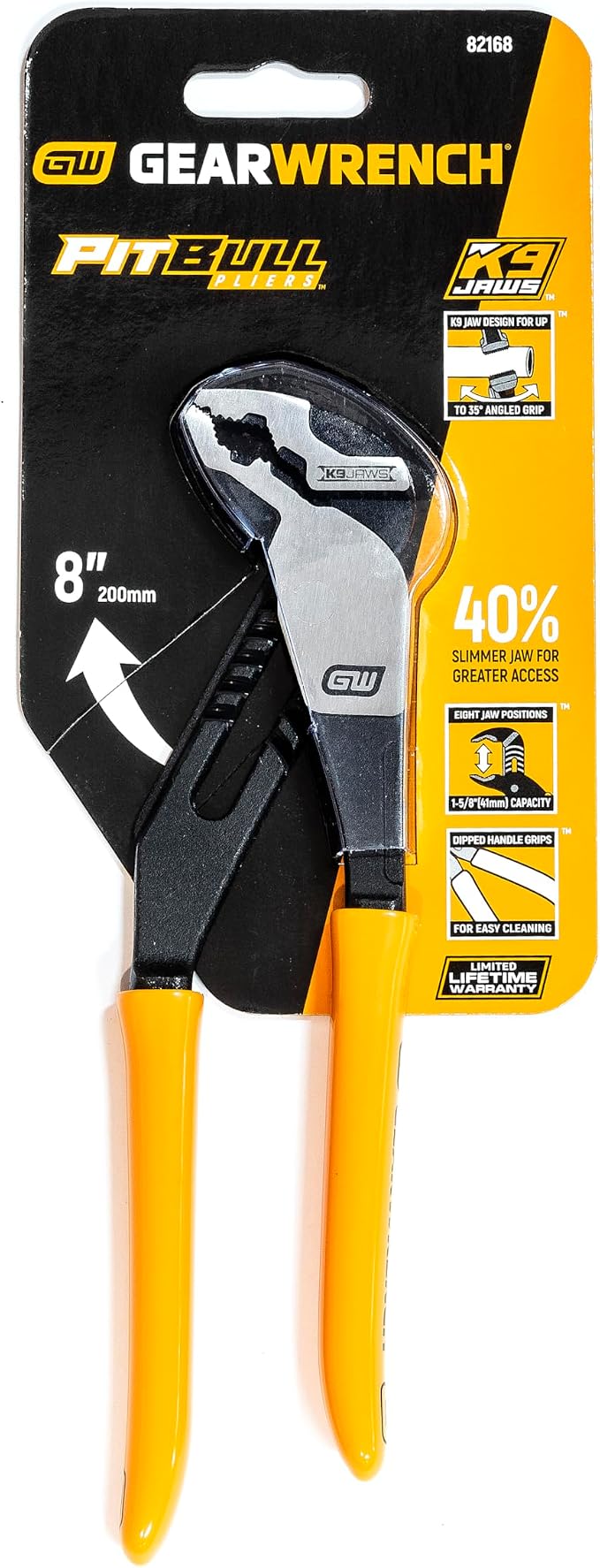 GEARWRENCH 82168 V-Jaw Dipped Handle Tongue and Groove Plier, 8" Size