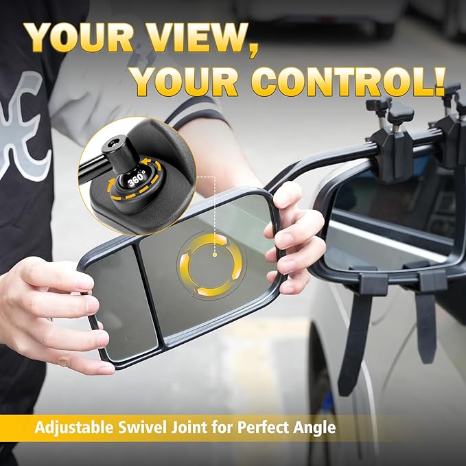 Universal Clip on Towing Mirrors Extensions for Towing, 360 Degree Adjustable Rotation Side Mirror Extenders for Towing, Convex Rearview Mirror, Tow Mirrors for Car Truck Trailer RV SUV, 2 Pack