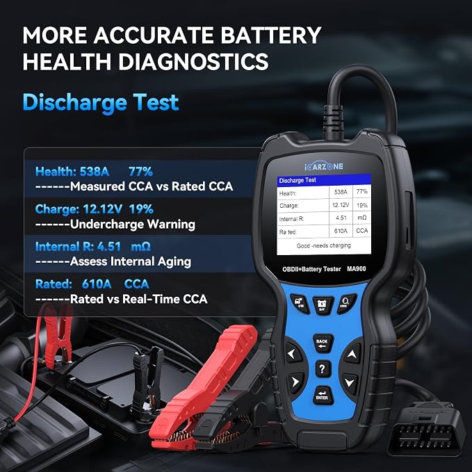 MA900 OBD2 Scanner + Battery Tester 2 in 1,Code Reader Check Engine Diagnostic Scan Tool, 6V-12V-24V 100-2000CCA Battery Test Tool with Charging & Cranking Test for All Car, Motorcycle, Yacht