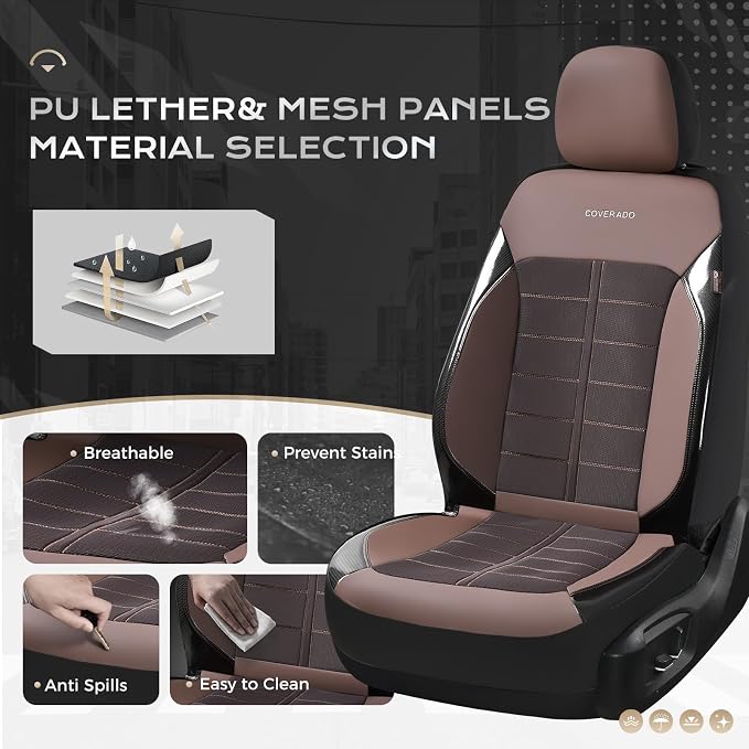 Coverado Air Mesh Seat Cover, Car Seat Cover Rear Seats, 3D Breathable Seat Protectors Sports Carbon Fiber Design Airbag Compatible Comfort Universal for Most Cars, Van,Trucks, SUV, Brown