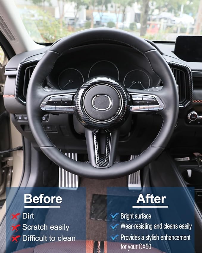 for Mazda CX-50 Mazda 3 CX-30 Steering Wheel Protective Trims Cover, Sporty Carbon Fiber Style Interior Accessories for Mazda CX50 CX 50 2023 2024 2025 Mazda 3 CX30 CX 30 2020-2024