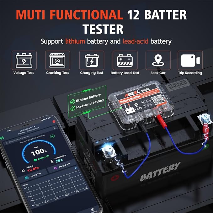 ANCEL OBD2 Scanner FX2000 Car Scanner ABS SRS Transmission Airbag OBDII Scanner Diagnostic Tool, BM200 12V Car Battery Tester, Bluetooth 4.2 Automotive Battery Monitor Auto Battery Load Analyzer