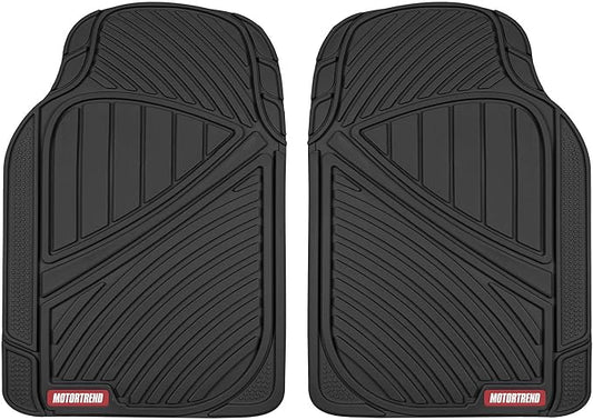 Motor Trend FlexTough All-Weather Rubber Car Floor Mats Set of 2 Front Liners - Heavy Duty Waterproof Automotive Floor Mats for Cars, Trucks & SUVs, Universal Trim-to-Fit, Interior Carpet Protection