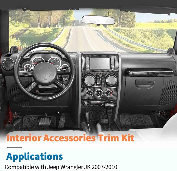 JeCar 16pcs for Jeep Wrangler JK Carbon Fiber Interior Trim Kit Compatible with 2007-2010 Jeep Wrangler JK JKU 4-Door Interior Accessories