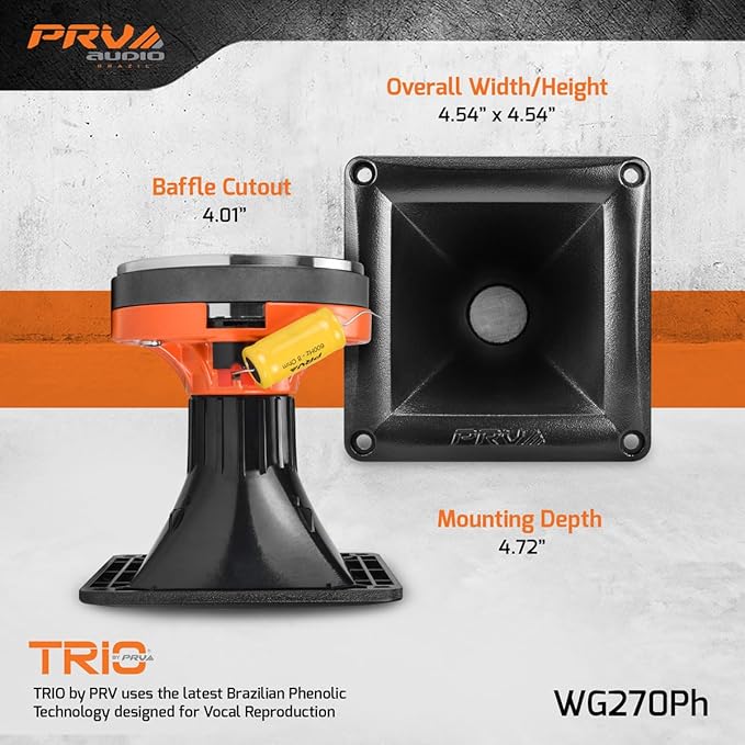 PRV AUDIO WG270Ph Horn Driver - 1" Exit Phenolic Compression Driver 150 Watts 8 Ohm 106.5 dB with Compact 60° x 60° Exponential Horn for Car Audio