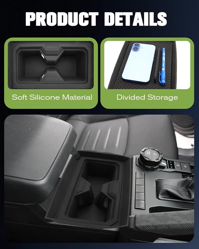 2026 Tacoma Center Console Cup Holder Inserts with Compartment Cover, Non-Slip Silicone to Prevent Spills Scratches & Hidden Storage Organizer for 4th Gen Toyota Tacoma Accessories 2026 2025 2024