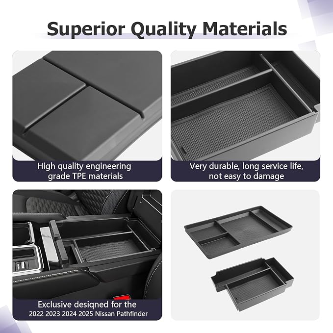 LUWU for 2025 2026 Pathfinder Center Console Tray Set 2022 2023 2024 2025 2026 Nissan Pathfinder SL/Platinum/Rock Creek Accessories Lower Storage Tray Armrest Console Organizer 2-Pack
