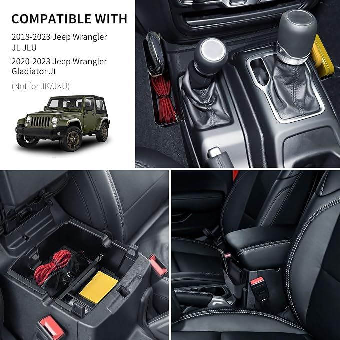 2025 2024 2023 2022-2018 3 Pcs Center Console Organizer for Jeep Wrangler JL JLU Accessories & Jeep Gladiator JT Accessories &Rubicon Sahara Gear Shift Side Tray Organizer Hanging Armrest Storage Box