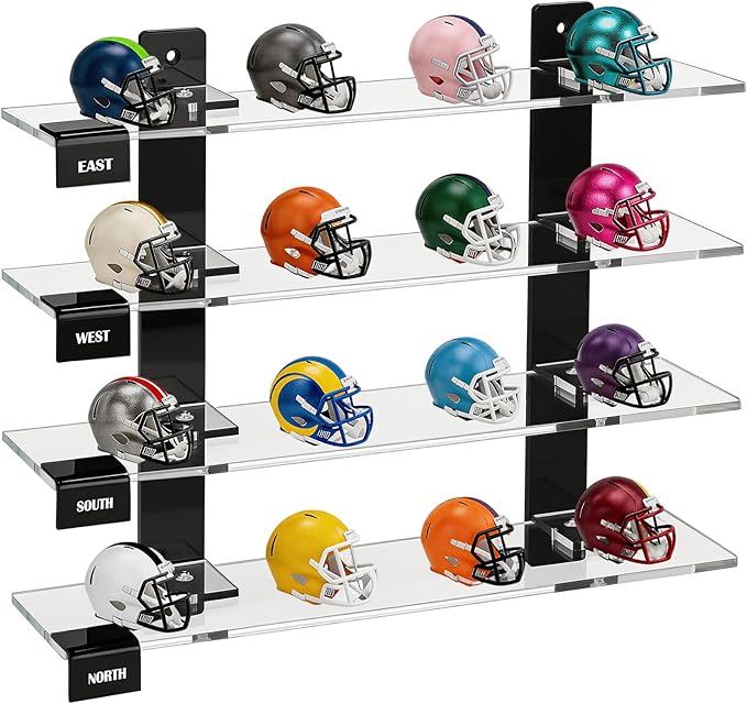 CHEPULA Wall Mount Mini Football Helmet Display Rack, Clear Acrylic Pocket Helmet Storage Stand with Hardware, Ideal Gift for Sports Fans, 11.81" x 10.6" x 2.83"(Clear)