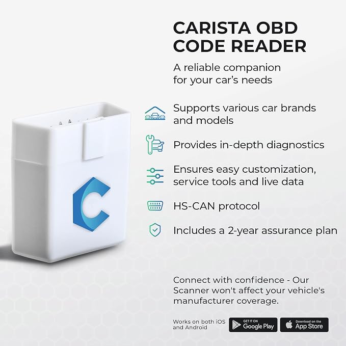 Carista OBD - Bluetooth OBD2 Scanner - Car Scanner Diagnostic Tool and Code Reader with Access to Diagnostics, Customizations, Service Tools, and Live Data - Subscription Required