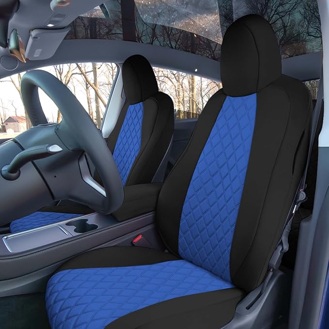 FH Group Custom Fit Car Seat Covers Specifically Made for 2020-2025 Tesla Model Y Ultraflex Neoprene Water Resistant Automotive Seat Covers - Full Set Blue