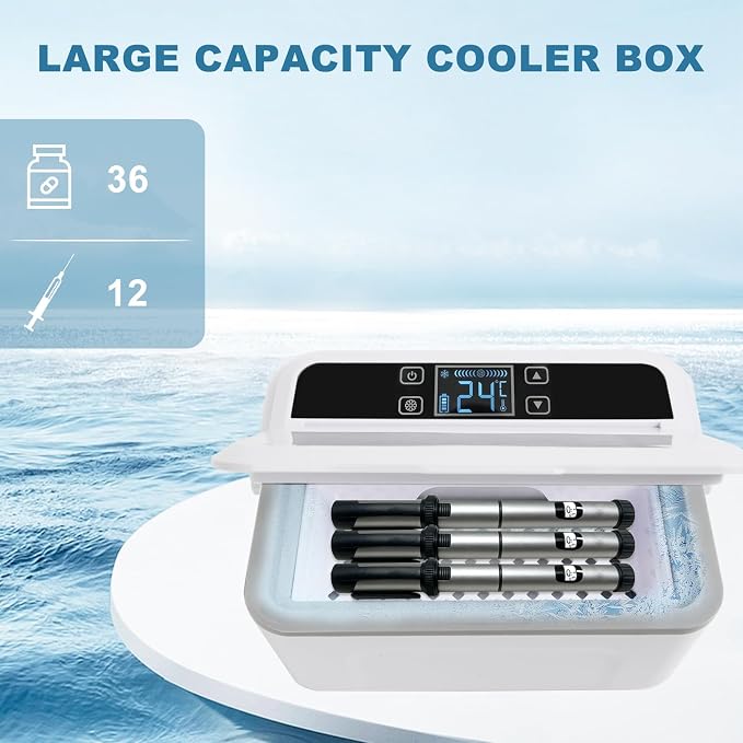 Huazu Portable Travel Cooler Box with Aluminum Liner, Precise 36°F–64°F (2–18°C) Temperature Control, Large Capacity Mini Fridge for Home, Car, Office, and Trips, Battery & USB Powered