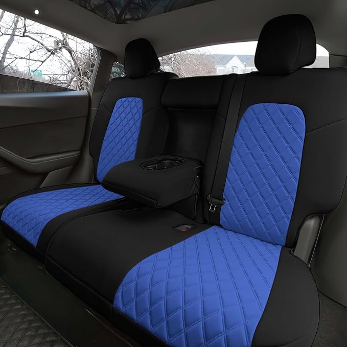 FH Group Custom Fit Car Seat Covers Specifically Made for 2020-2025 Tesla Model Y Ultraflex Neoprene Water Resistant Automotive Seat Covers - Full Set Blue
