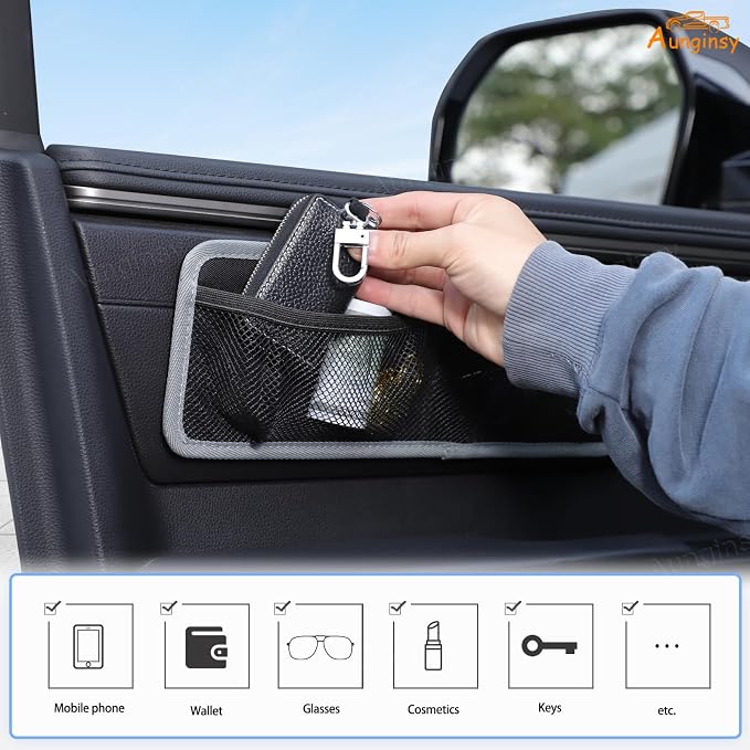 Aunginsy 2Pcs Inner Door Storage Bags Compatible with Toyota Tundra 2022 2023 2024 2025 2026 Pickup Front Door Side Panel Storage Pockets Box Mesh Organizer Tray Pouch Expansion Interior Accessories