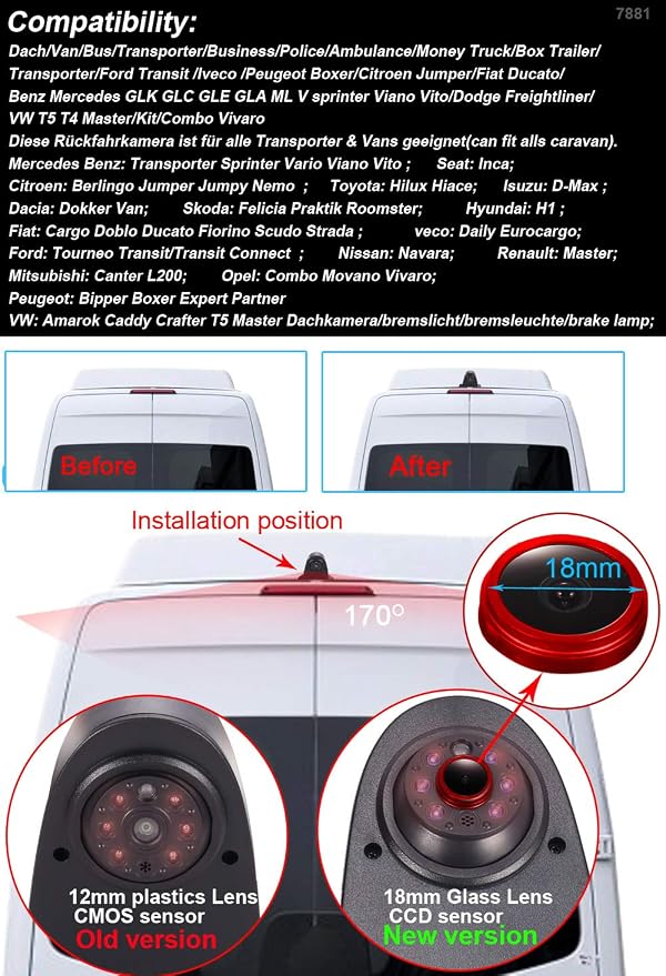 1280x720 Pixels 3rd Brake Light Reverse Camera Parking for sprinter vito viano Citroen Dacia Fiat Ford Hyundai Isuzu Iveco Mitsubishi Nissan Peugeot Seat skoda Toyota VW crafter T5+4.3"Reverse Screen