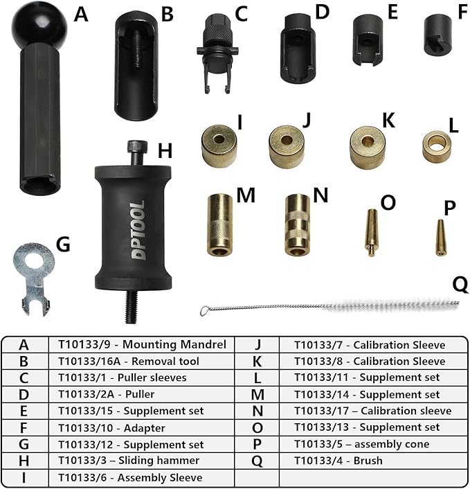 T10133 Fuel Injector Puller Removal Set Injector Seal Installer Service Tool Kit Compatible with Audi VW 1.4 1.6 1.8 2.0 2.7 3.0 3.2 3.6 V6 4.2 V8 FSI Petrol