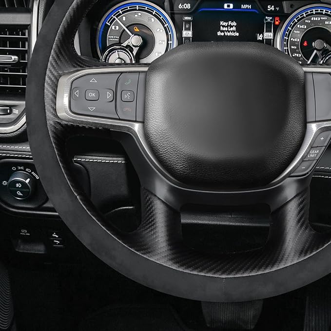 MEWANT Hand-Stitched Steering Wheel Cover Wrap for Dodge Ram 1500 2019-2023 Steering Wheel Accessories for Dodge Ram(Backsides Without Buttons)