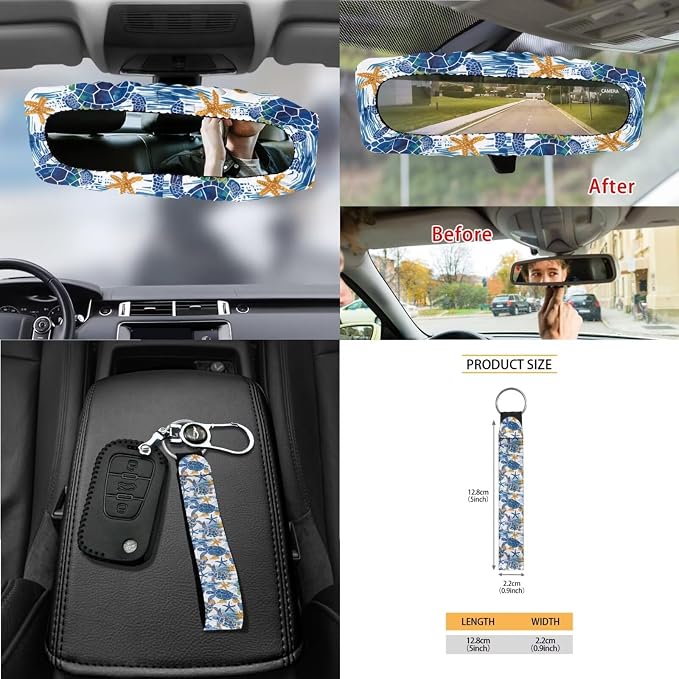 Sea Turtle Print 18Pcs Automotive Seat Covers & Accessories Full Set High Back Bucket Seat Covers for Car Front and Back Seats with Steering Wheel Cover Safety Belt Pads etc