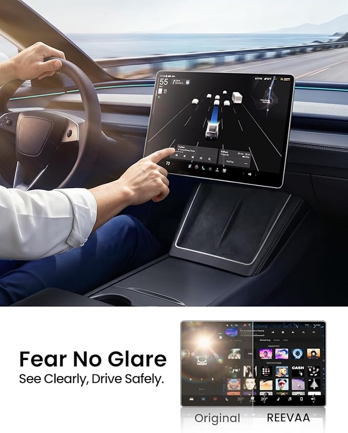 REEVAA 2025 Tesla Model Y Premium Screen Protector [Anti-Glare & No Fingerprint], 9H Aerospace Tempered Glass for 2025 Model Y Premium, with Alignment Frame, Matte, 15.4 Inch