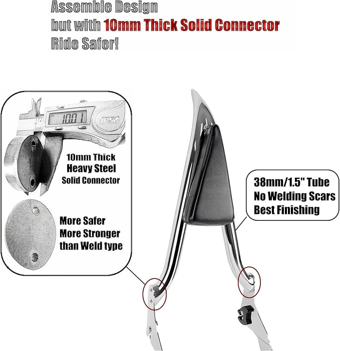 Detachable 1.5" Sissy Bar Passenger Backrest Rear Pad for Harley Davidson Touring 97-08 Road King Electra Glide Street Glide Back Rest FLHR FLHX FLHT FLTR [20 Inches]