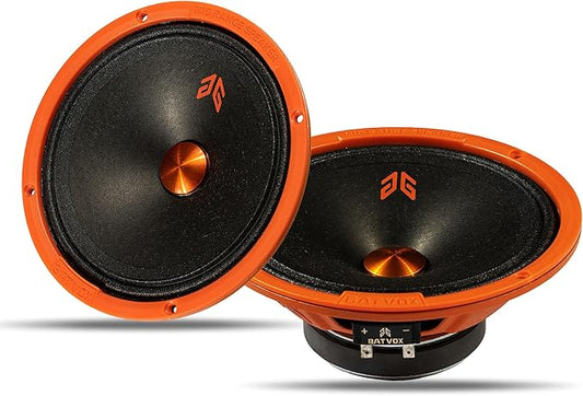 MX65P1 Loudspeaker 6.5 Inch Midrange 200 Watts 4 Ohms Orange Dust Cap, Premium Quality Audio Door Speakers for Car or Truck Stereo Sound System, Orange (2 Speakers)