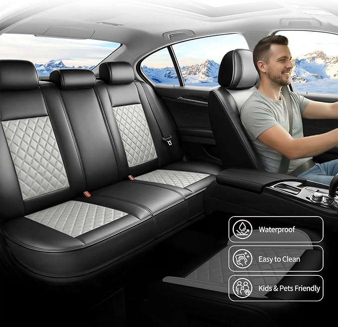 Fit Edge Car Seat Covers for Ford Edge 2007-2025 2026 - Luxury Leather, Anti-Slip, All-Weather Seat Cushions, Waterproof & Breathable, Airbag Compatible, Full 5-Seat Set (Gray)