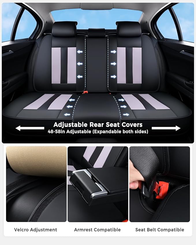 Huidasource Full Set Car Seat Covers, Durable Waterproof Faux Leather, Universal Fit for Most Cars, SUVs & Trucks, Airbag Compatible, Wear Resistant for Commutes & Road Trips, Black & Purple