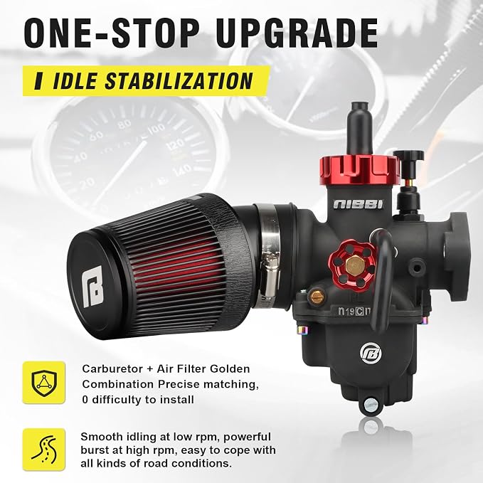 NIBBI 19mm Carburetor with CNC 48mm Air Filter kit,PE19FL Carburetor fit for 125cc Pit Bike,Upgrade for SSR125cc Apollo125cc X-PRO125cc