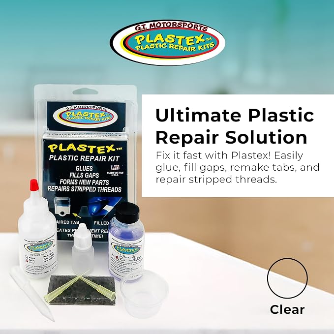Plastex Plastic Repair Kits - Easily Glue, Repair or Remake Broken Plastic, Fiberglass, Wood & More! (Standard Clear Kit)