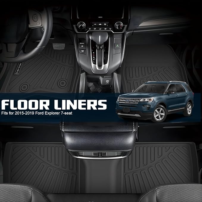 Floor Mats & Trunk Mat & Backrest Mat Custom Fit for 2015-2019 Ford Explorer 7 Seats Cargo Mat All Weather TPE Rubber Protection Waterproof Floor Liners 2015 Ford Explorer Accessories,Black