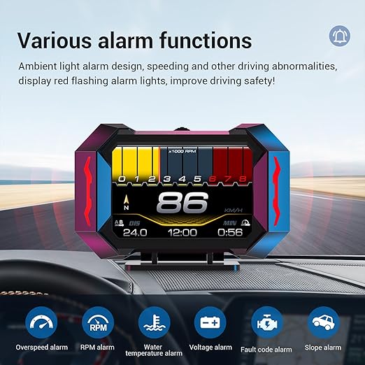 OBD2 Gauge Car HUD Head Up Display Multifunction Digital,Car Speedometer Tachometer Water Temperature Oil Temperature Volt Inclinometer Boost Gauge RPM Meter fit for Most Vehicles After 2008