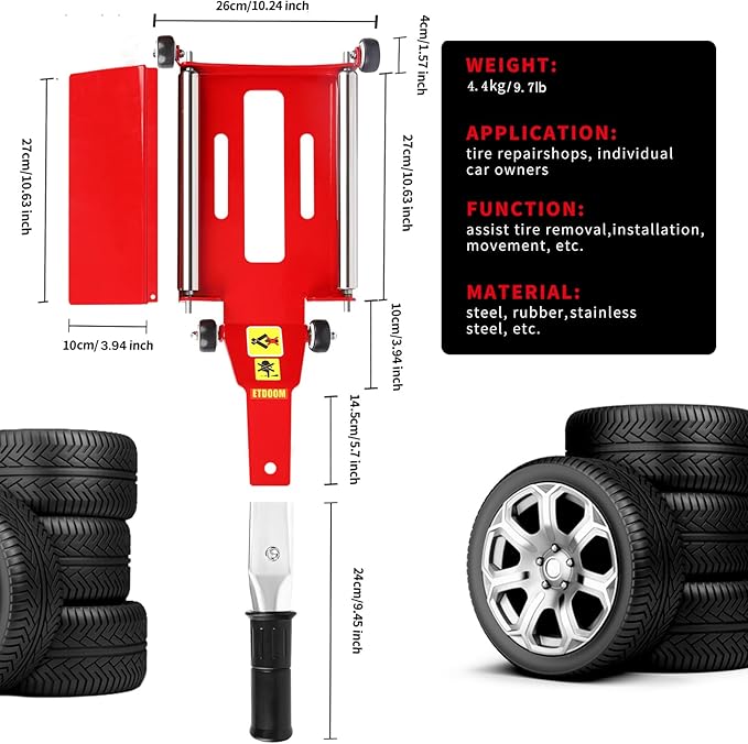 Portable Effortless Tire Jack Tool with Roller Plate and Ramp, Removable Handle with Screw [ Roller Plate + Separate Ramp Version ]