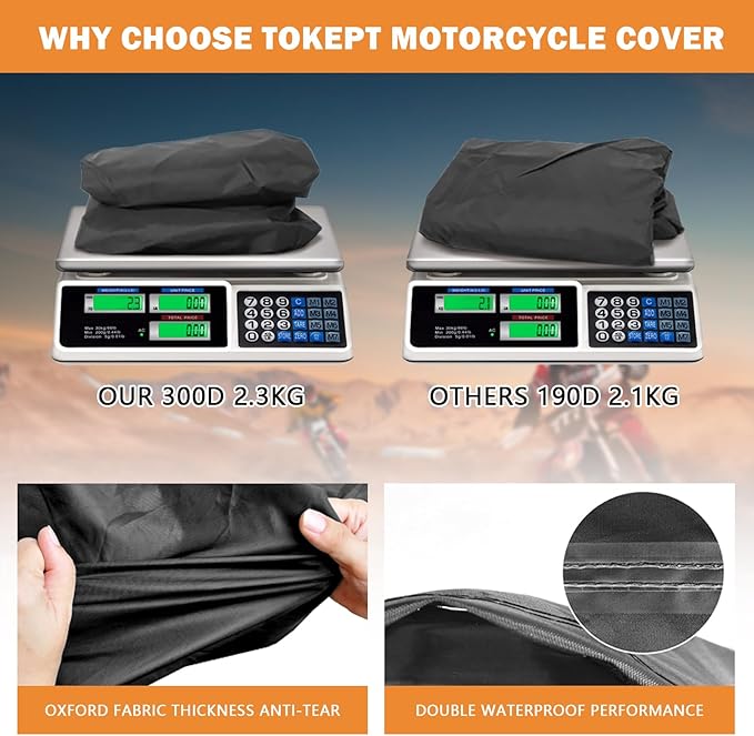 Motorcycle Cover for Touring Models Harley Davidson Road King Road Glide Street Glide Electra Glide Low Rider-ST Indoor & Outdoor All Weather Protection with Vents (Black&Grey)